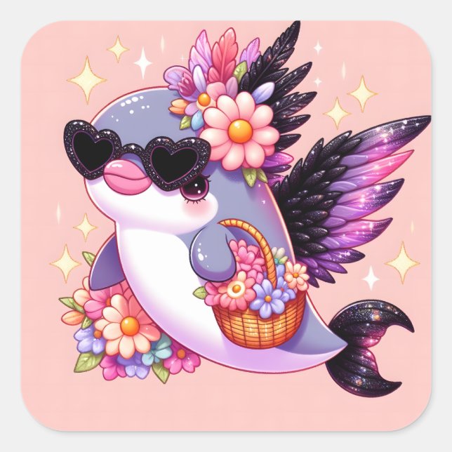 Pegatina Cuadrada Delfín (Anverso)