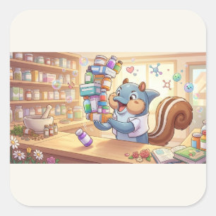 Pegatina Cuadrada Delfín Ardilla Caprichoso – Tienda de Herbolario