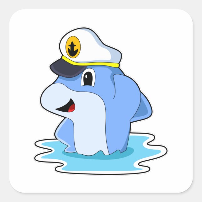 Pegatina Cuadrada Delfín como capitán con Gorra (Anverso)