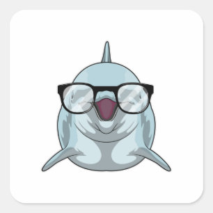 Pegatina Cuadrada Delfín como nerd con lentes