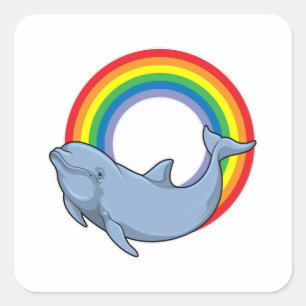 Pegatina Cuadrada Delfín con arcoiris