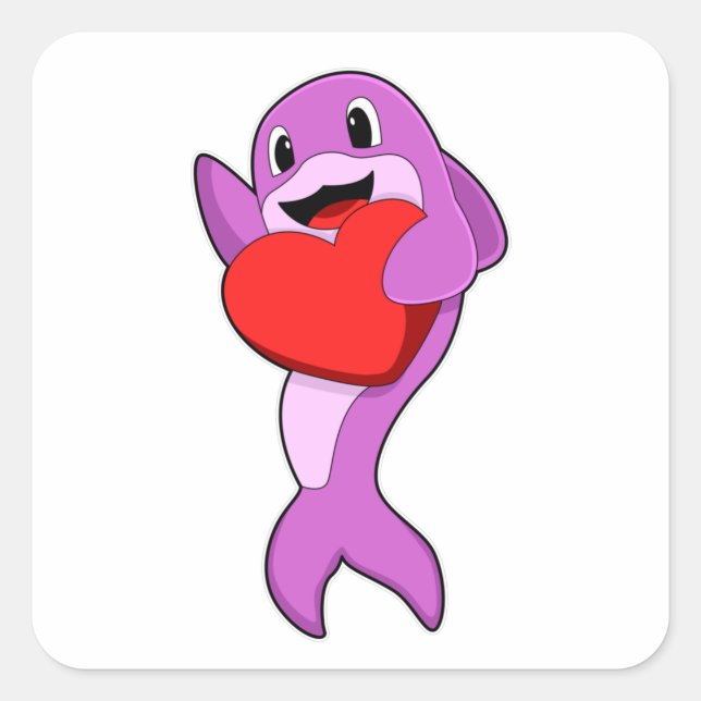 Pegatina Cuadrada Delfín con corazón (Anverso)