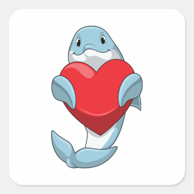 Pegatina Cuadrada Delfín con corazón (Anverso)