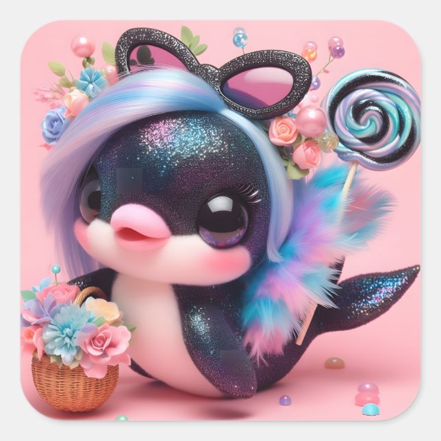 Pegatina Cuadrada Delfín de Cute (Anverso)