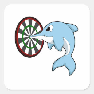 Pegatina Cuadrada Delfín en Darts con tablón de dardos