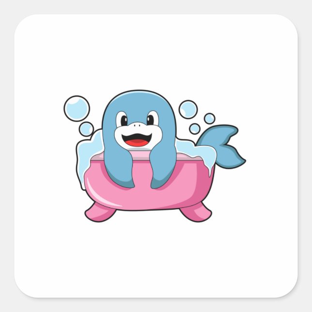 Pegatina Cuadrada Delfín en la bañera (Anverso)