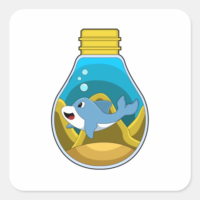 Pegatina Cuadrada Delfín en Natación en Acuario (Anverso)