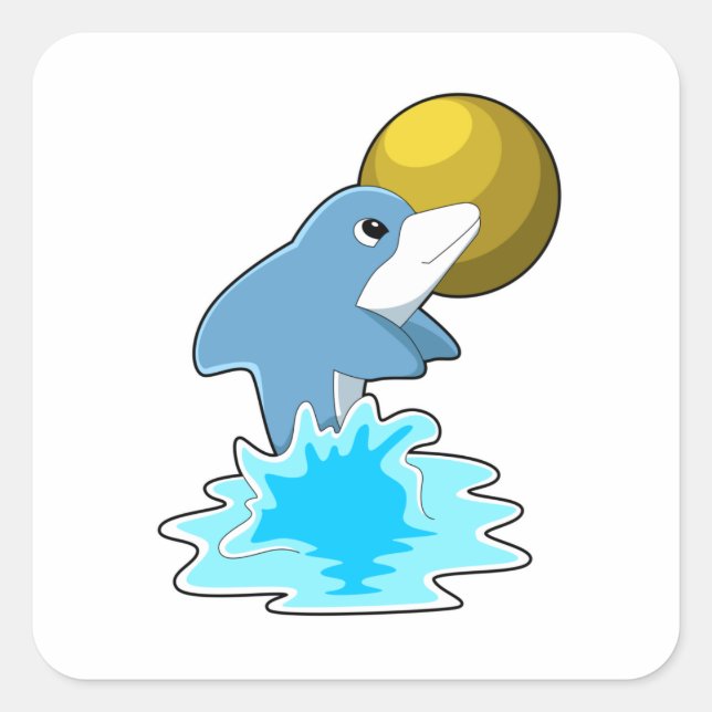 Pegatina Cuadrada Delfín nadando con la luna (Anverso)