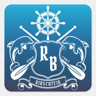 Pegatina Cuadrada Delfines de la Insignia Marina Helan Oars Shield N