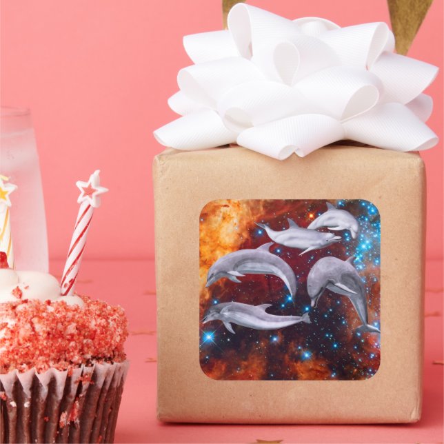 Pegatina Cuadrada Delfines Estelares (Fiesta)