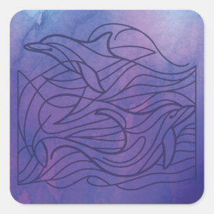 Pegatina Cuadrada Delfines - Púrpura