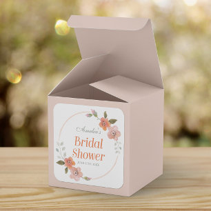 Pegatina Cuadrada Delicada Naranja floral Bridal Shower Square