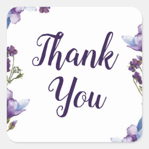 Pegatina Cuadrada Delicadas Flores de Primavera Moradas Bodas Floral