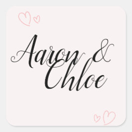 Pegatina Cuadrada Delicado Boda de caligrafía Minimalista