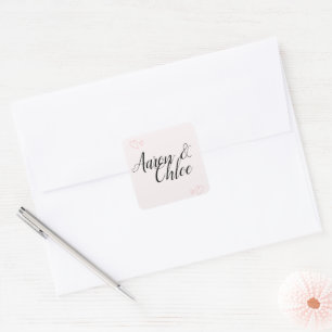 Pegatina Cuadrada Delicado Boda de caligrafía Minimalista
