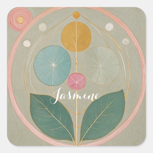 Pegatina Cuadrada Delicado Whimsy: Flor Pastel abstracta (Anverso)