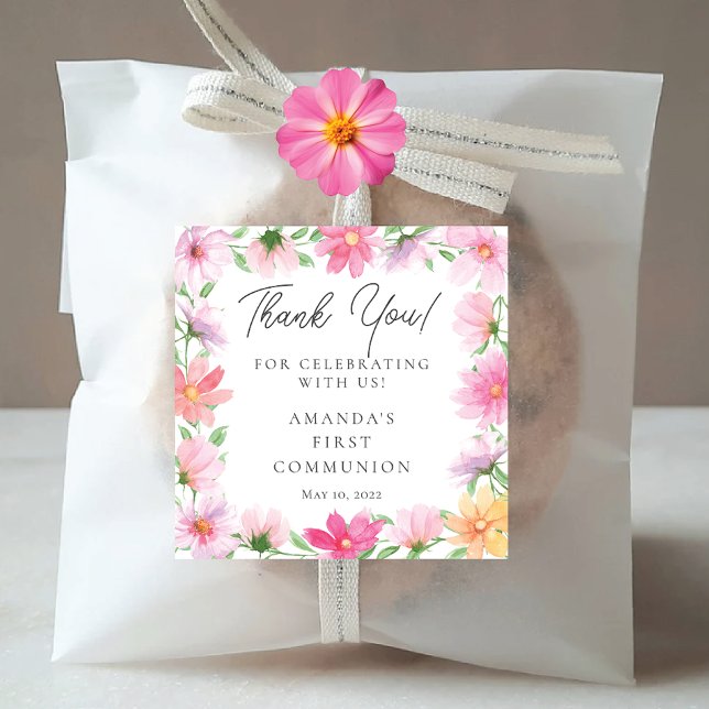 Pegatina Cuadrada Delicados Petales Primera Santa Comunión (Subido por el creador)