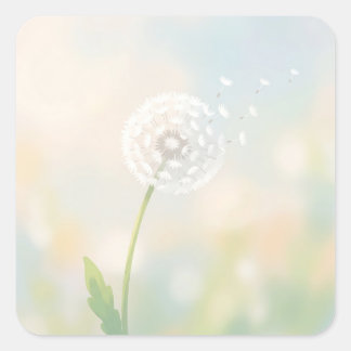 Pegatina Cuadrada Delicate Dandelion Seeds in the Wind