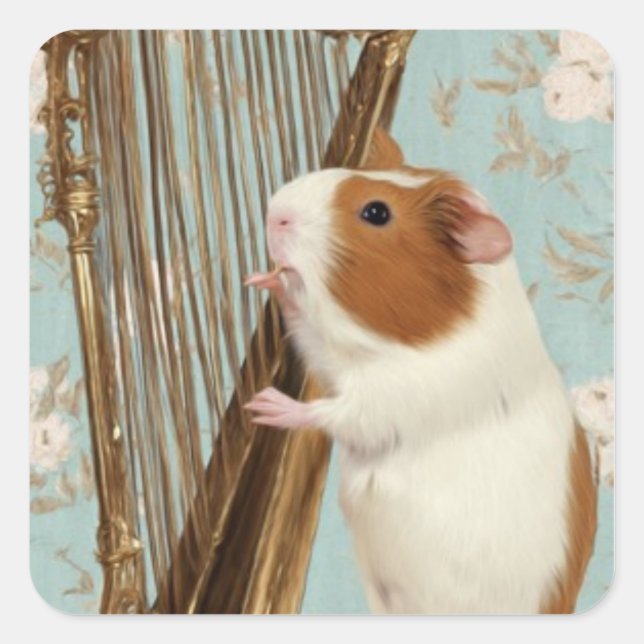 Pegatina Cuadrada Delicate Harp Guinea Pig Sticker (Anverso)