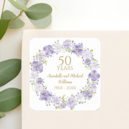 Pegatina Cuadrada Delicate Lavender Floral Garland 50.º Boda