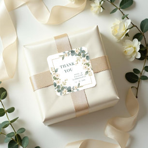 Pegatina Cuadrada Delicate Romantic Floral and Branch Frame Wedding 