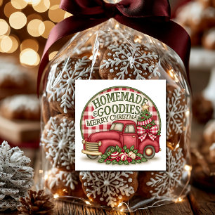 Pegatina Cuadrada Delicias Caseras Camioneta Roja a Cuadros