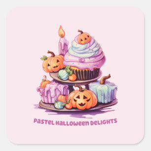 Pegatina Cuadrada Delicias de Halloween Pastel