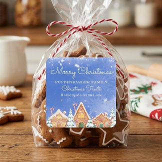 Pegatina Cuadrada Deliciosa Aldea de Pan de Jengibre Navideña