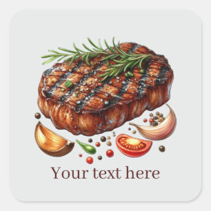 Pegatina Cuadrada Delicioso bistec a la parrilla personalizable 