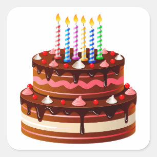 Pegatina Cuadrada Delicioso pastel de cumpleaños de chocolate con ve