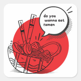 Pegatina Cuadrada Delicioso Ramen Kawaii - Comida Japonesa Divertida