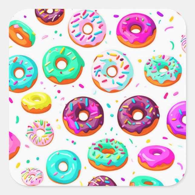 Pegatina Cuadrada Deliciosos donuts de crema patrón (Anverso)