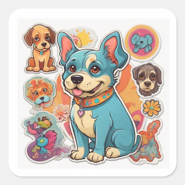 Pegatina Cuadrada Delight de Dog Lover: (Anverso)