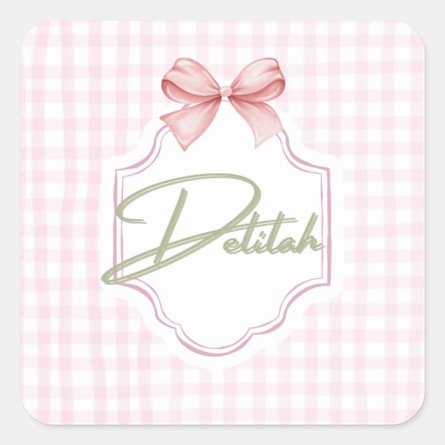 Pegatina Cuadrada Delilah Baby Nursery Gingham (Anverso)