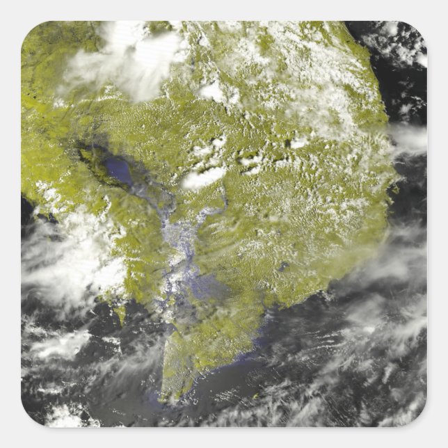 Pegatina Cuadrada Delta del Mekong y la montaña Tonle (Anverso)