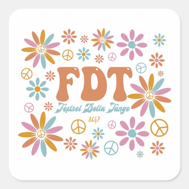 Pegatina Cuadrada Delta Tango de Foxtrot FDT retro (Anverso)