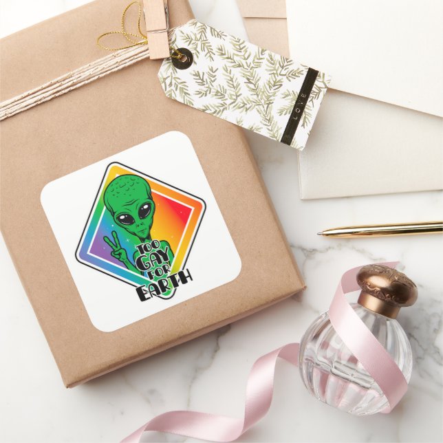 Pegatina Cuadrada Demasiado gay para la Tierra Funny OVNI alienígena (Regalar)