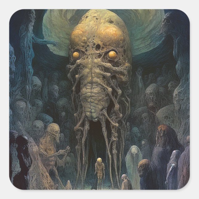Pegatina Cuadrada Demon Alien Underworld Creature (Anverso)
