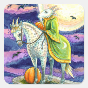 PEGATINA CUADRADA DEMONIO DE CABRA, SEGURO FANTASY HALLOWEEN DE PASO