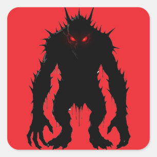 Pegatina Cuadrada Demonio de la Sombra Monstruo Ojos Rojos Terror re