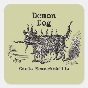 Pegatina Cuadrada Demonio de Perro Divertido Vintage Lindo