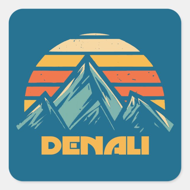 Pegatina Cuadrada Denali Alaska Retro Turquesa (Anverso)