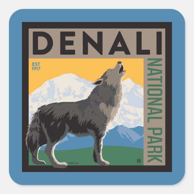 Pegatina Cuadrada Denali National Park | Howling Wolf (Anverso)