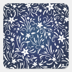 Pegatina Cuadrada Denim Blooms: Fondo del patrón floral