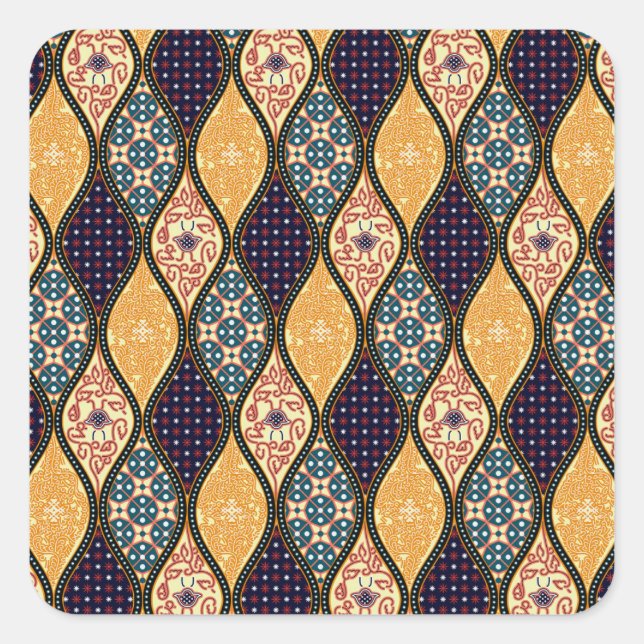 Pegatina Cuadrada Denim Blue Art Nouveau: sin foco (Anverso)