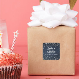 Pegatina Cuadrada Denim Diamonds Pearls Blue Couple Wedder Shower