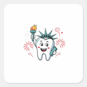 Pegatina Cuadrada Dental Squad 4 De Julio Dentista Funny Estadounide