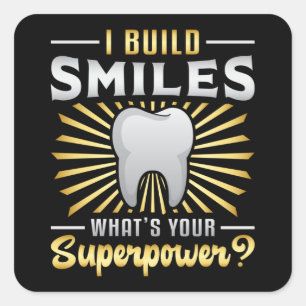Pegatina Cuadrada Dentist Dental Teeth Tooth Superpower Funny Gift