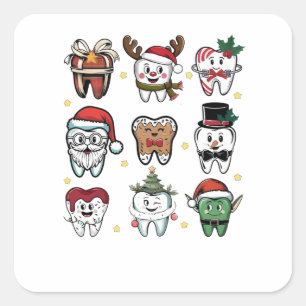 Pegatina Cuadrada Dentista de Dental Squad Navidad Holiday Xmas 