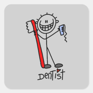 Pegatina Cuadrada Dentista de Figura de Palo Básica